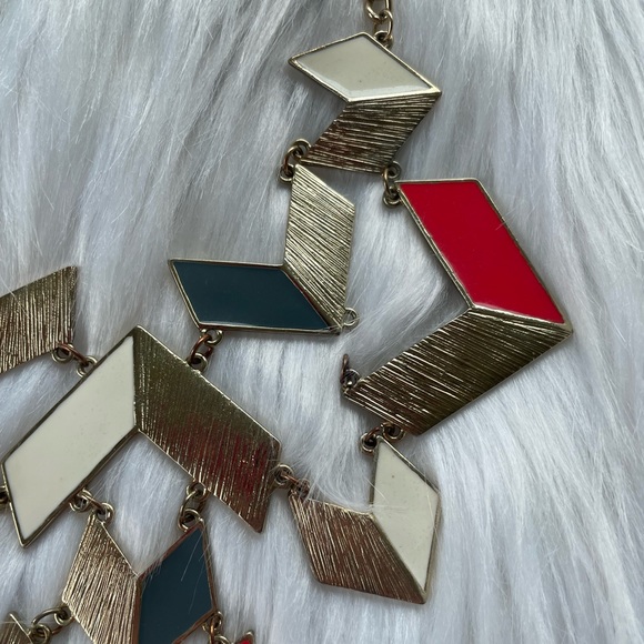 Gold and Red Aztec Geometric Statement Necklace - Picture 14 of 14